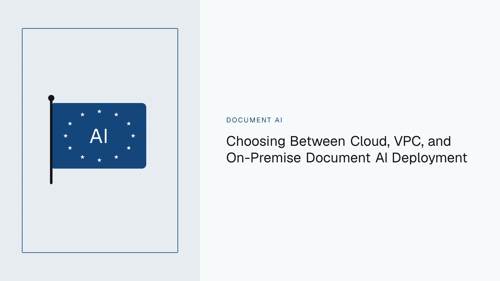 Split diagram of three document AI deployment boundaries — cloud, VPC, and on-premise — around a document icon