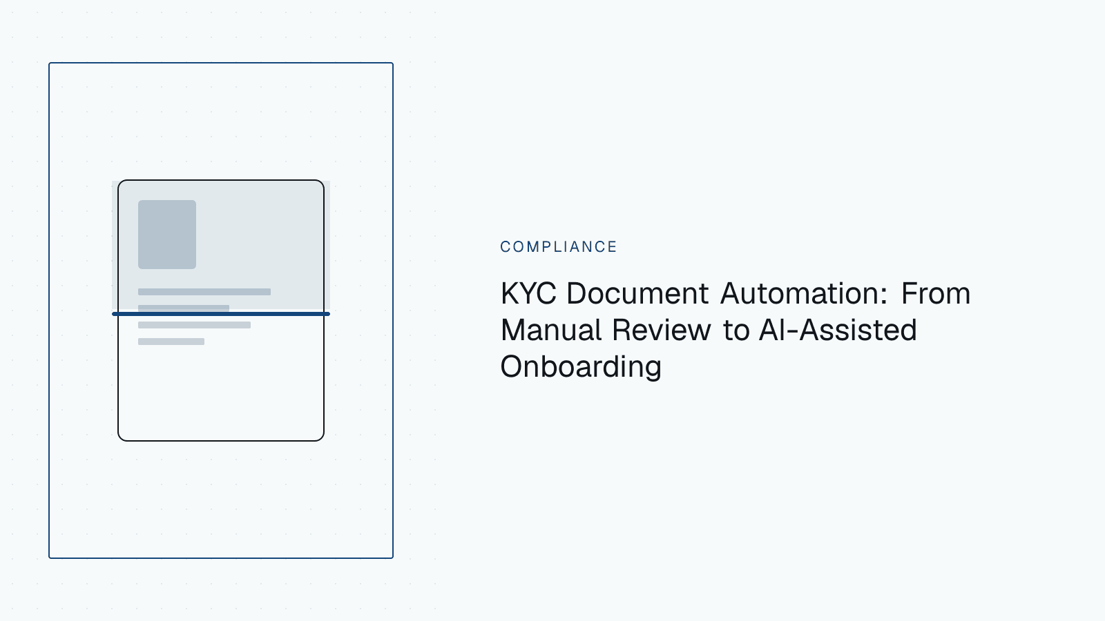 Split diagram showing a stack of KYC onboarding documents feeding into an automated extraction and review pipeline